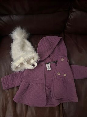 Carter's Quilted Hooded Puffer Jacket in Mauve and fuzzy hat